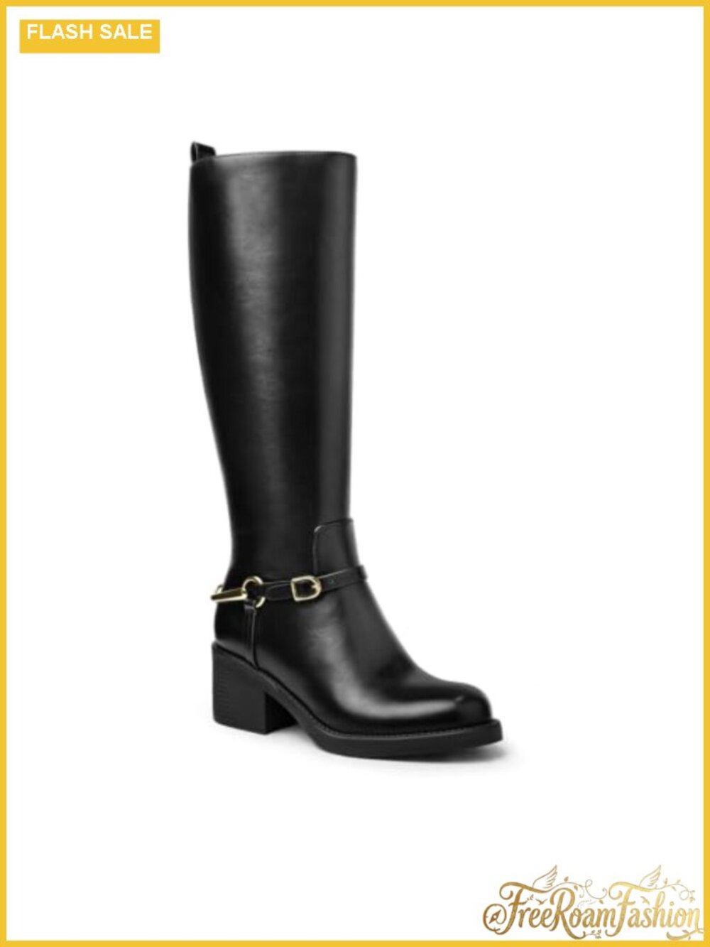 Women's Knee High Boots Faux Leather Chunky Block Heel Round Toe Tall Riding
